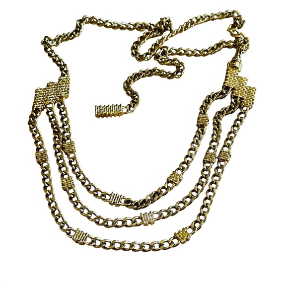 ST. John Chain Multi Belt Necklace VTG signed Gold Plated High end designer 38\
